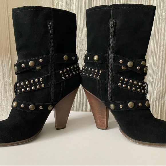 Steve Madden Black Studded Suede Rustik Boots with Chunky Block Heel Size 8.5M - Picture 12 of 16